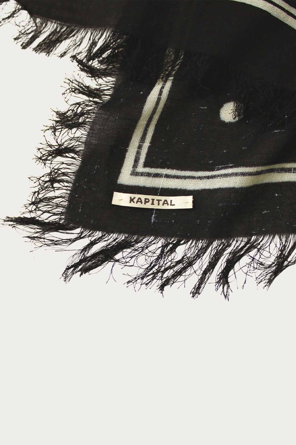 Kapital - Rayon Fringed Square Stole (KAYO HUESO) - Black - Canoe Club