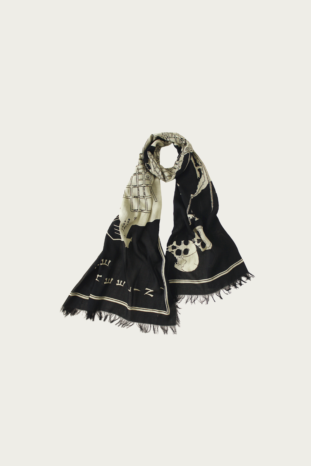 Kapital - Rayon Fringed Stole (KAYO HUESO) - Black - Canoe Club