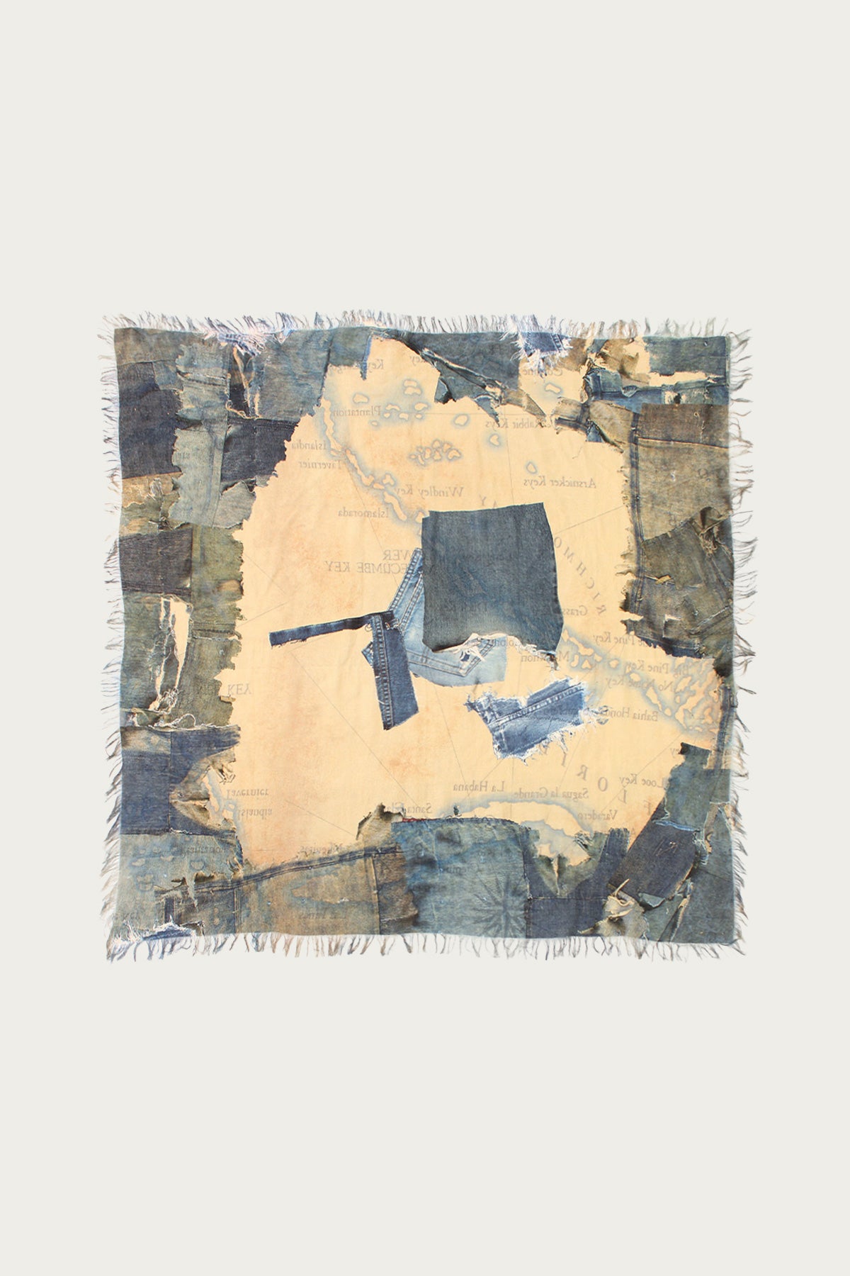 Kapital - Rayon Fringed Square Stole (KAYO HUESO Denim Map) - Blue - Canoe Club
