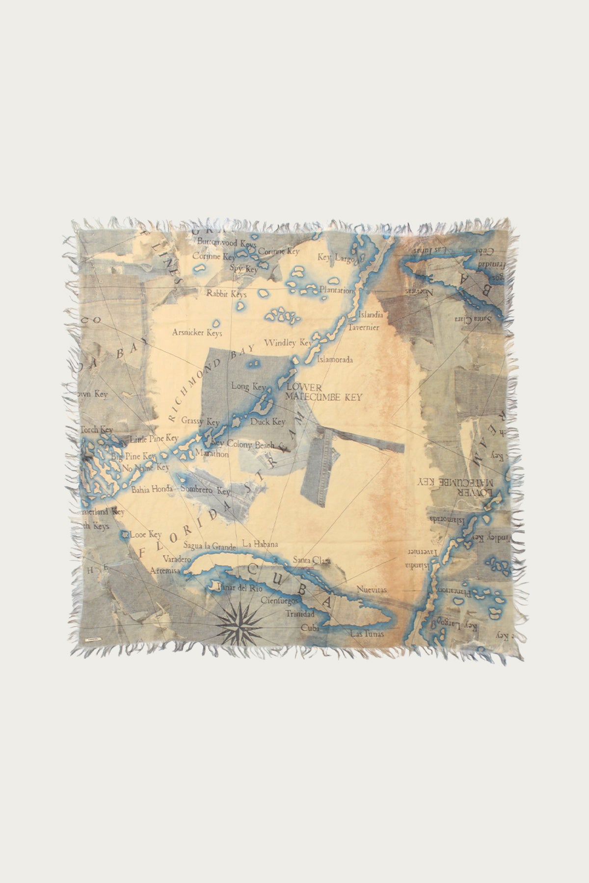 Kapital - Rayon Fringed Square Stole (KAYO HUESO Denim Map) - Blue - Canoe Club