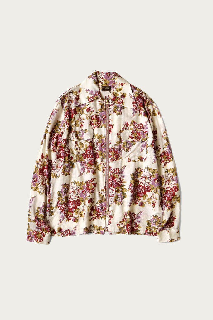 Kapital - Silk Rayon CHAMPETRE MARIA DRIZZLE Open Collar Shirt - White/Purple - Canoe Club