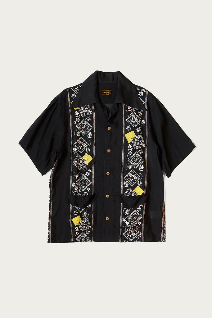 Kapital - Silk Rayon PECKISH RAINBOWY WRANGLE Collar Cuba Shirt - Black - Canoe Club