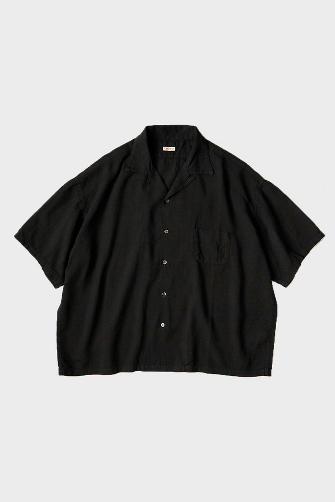 Kapital - Soft Linen Open Collar BIG Shirt - Black - Canoe Club