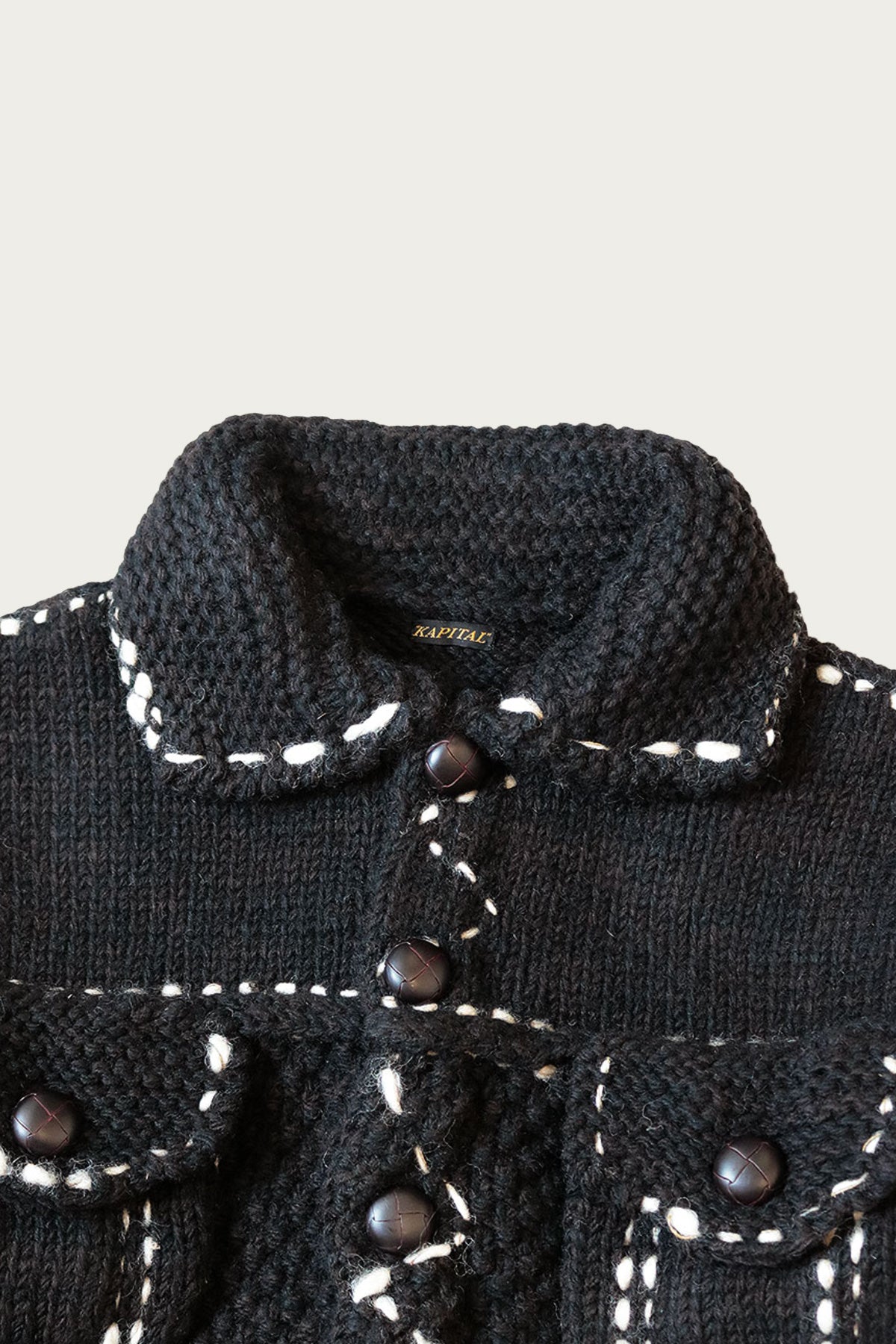 Kapital - Wool Hand Knit Cowichan G-JACKET - Black - Canoe Club