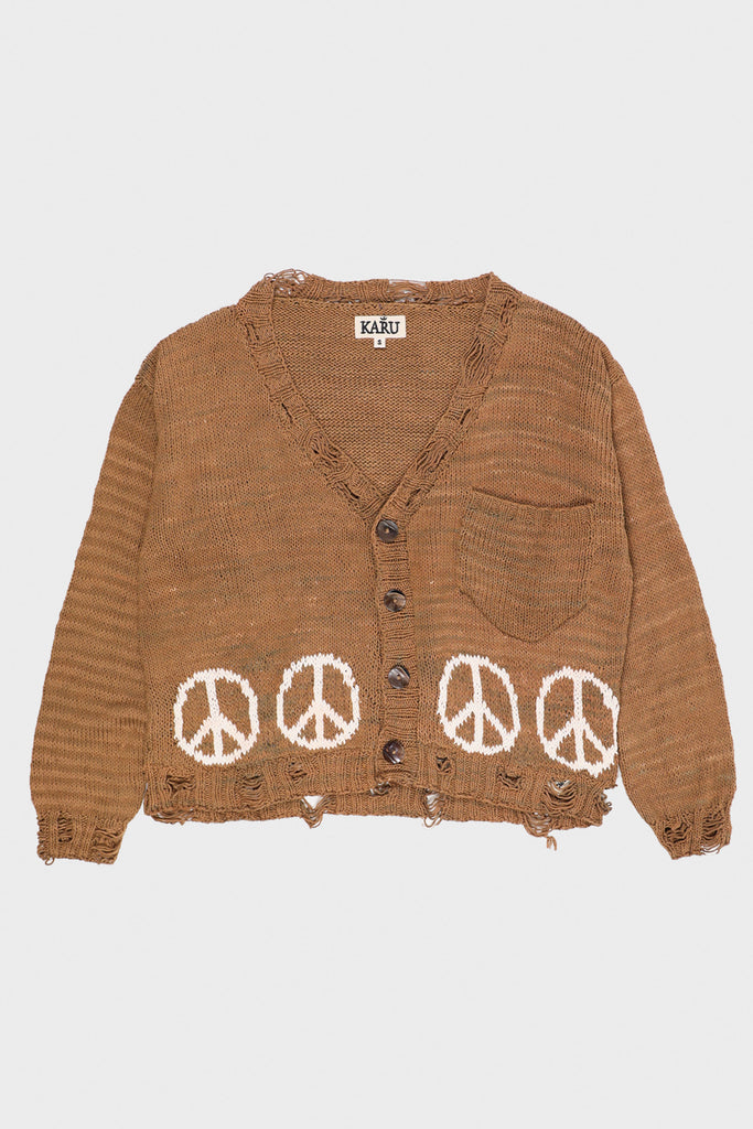 Karu Research - Hand Knit Cardigan - Peace Intarsia Naturally Dyed - Canoe Club