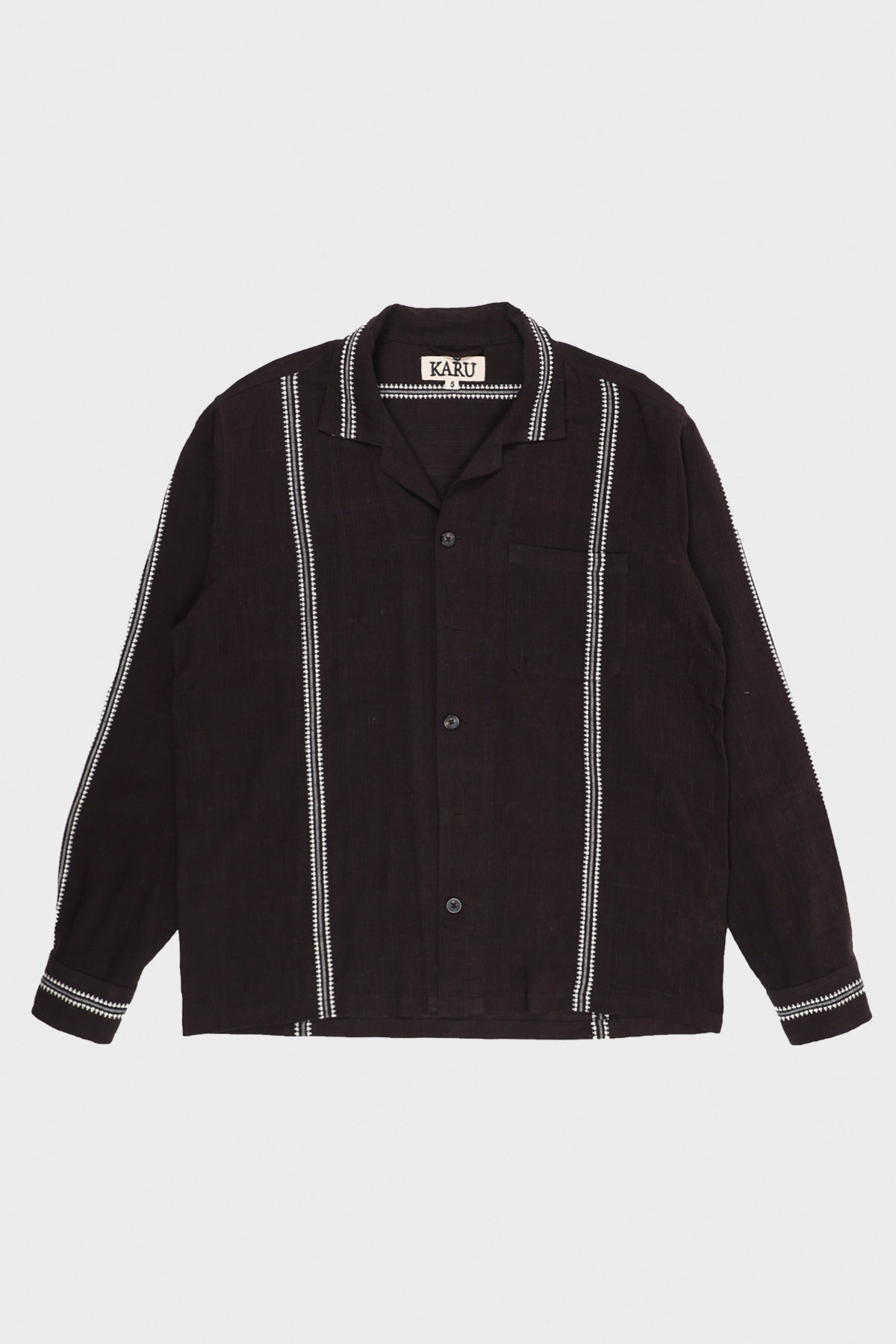 Karu Research - Longsleeve Camp Shirt - Brown/White Jacquard Weave - Canoe Club