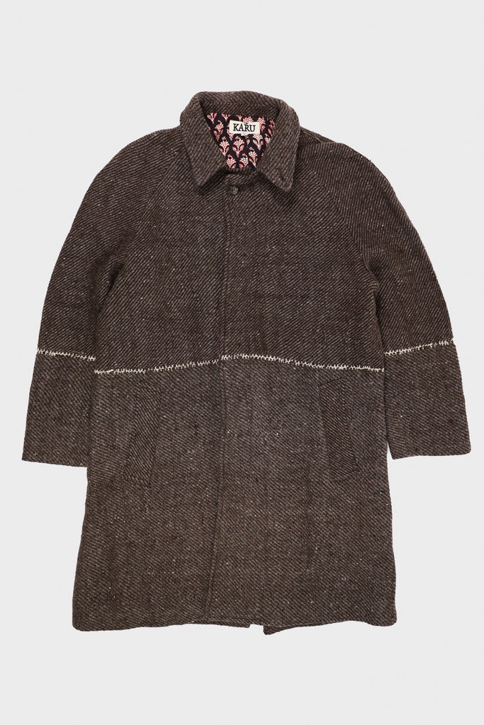 Karu Research - Raglan Overcoat - Hand Embroidery Brown/White - Canoe Club