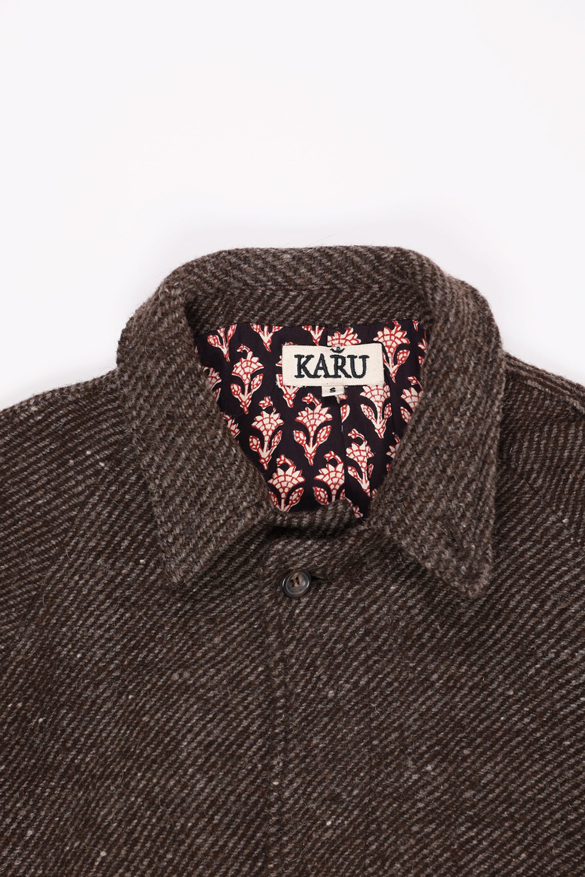 Karu Research - Raglan Overcoat - Hand Embroidery Brown/White - Canoe Club