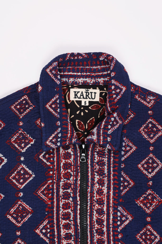 Karu Research - Vintage Kantha Jacket - Indigo Ajrakh Block Printing - Canoe Club