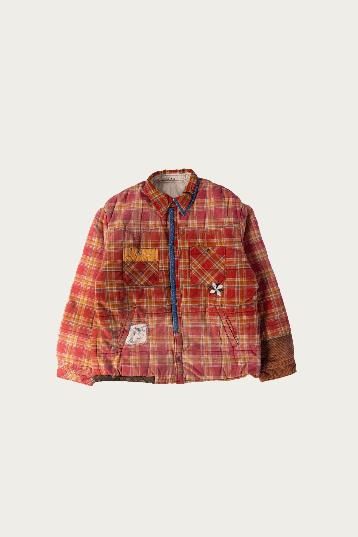 Khoki - Vintage-Effect Checked Puffer Jacket - Red - Canoe Club