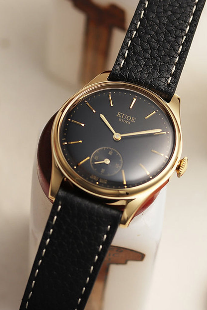 Kuoe Watches - Old Smith - 90-001 - Black Dial/Gold Case - Black Lychee Leather - Canoe Club