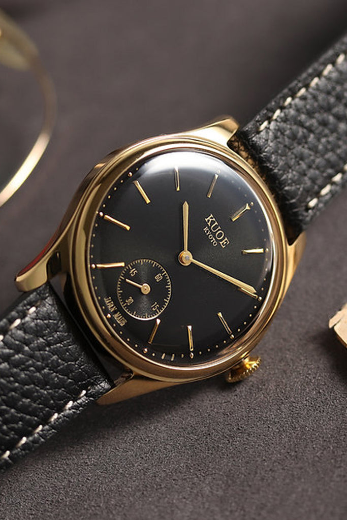 Kuoe Watches - Old Smith - 90-001 - Black Dial/Gold Case - Black Lychee Leather - Canoe Club