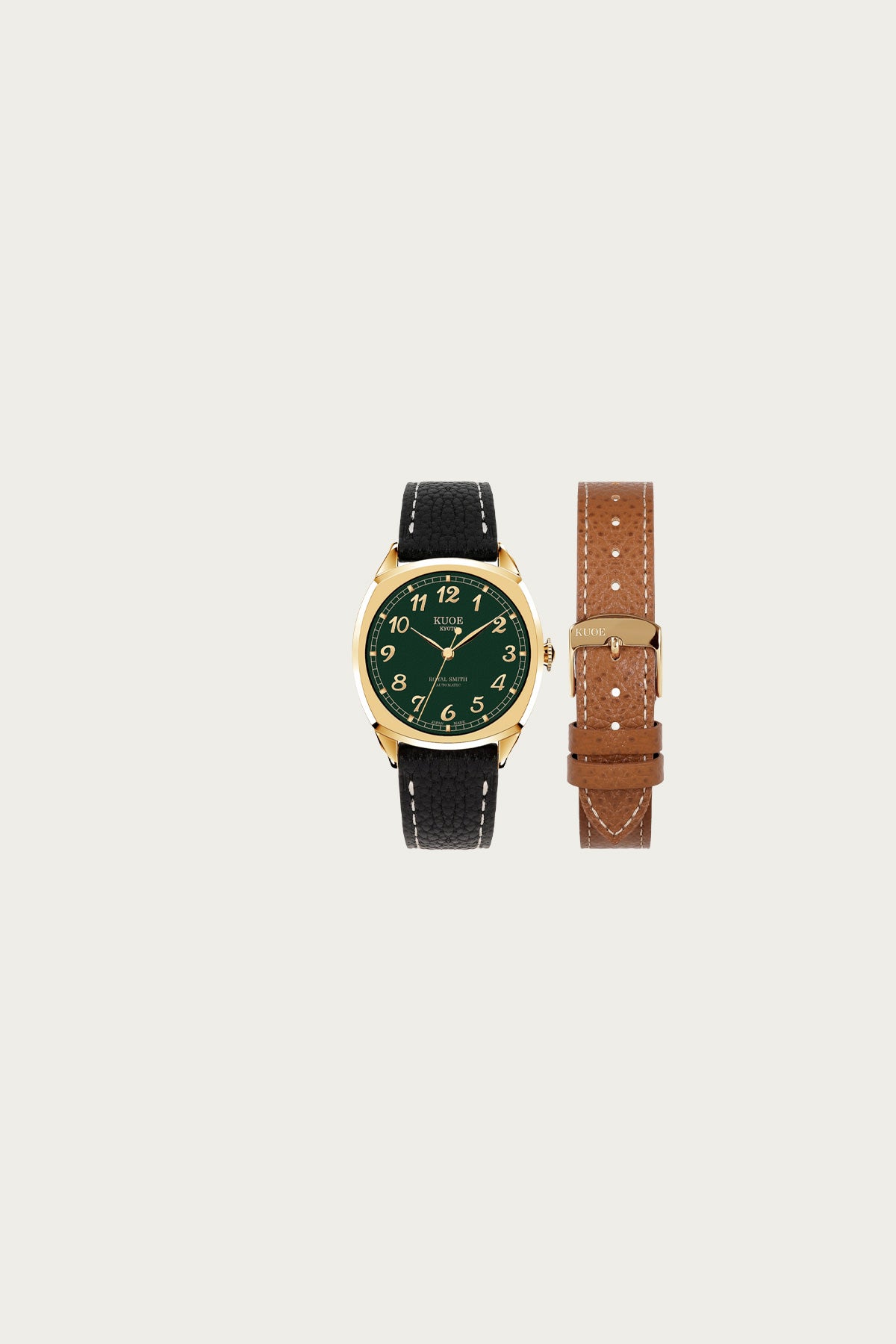 Kuoe Watches - Royal Smith 90-008 - Green Dial/Gold Case/Black Pebbled Leather Strap + Extra Brown Strap - Canoe Club