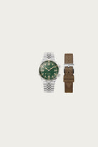 Kuoe Watches - Sombrero 90-011 - Green Linen Textured Dial/Stainless Bracelet + Extra Leather Strap - Canoe Club