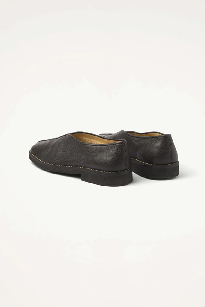Lemaire Piped Crepe Slippers | Dark Brown | Canoe Club