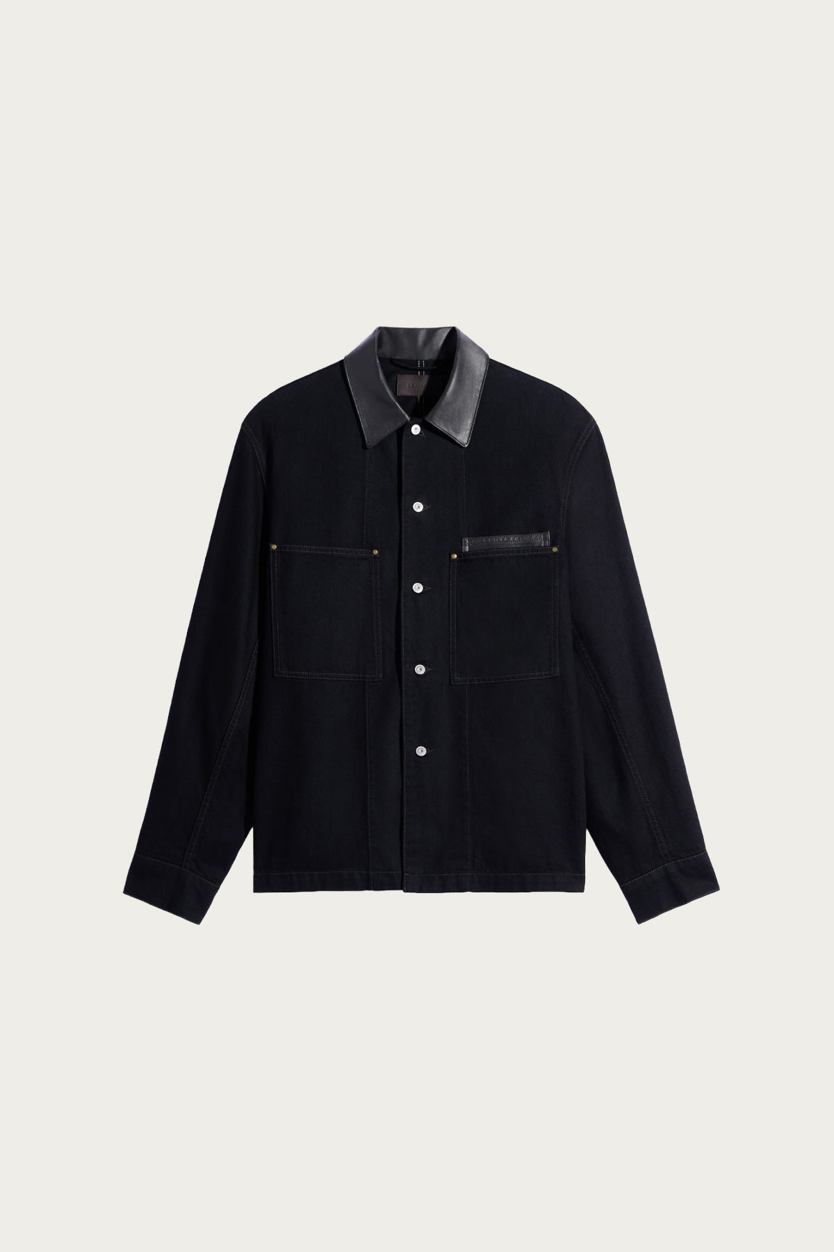 Lemaire - Workwear Overshirt w/ Leather Collar - Black - Canoe Club