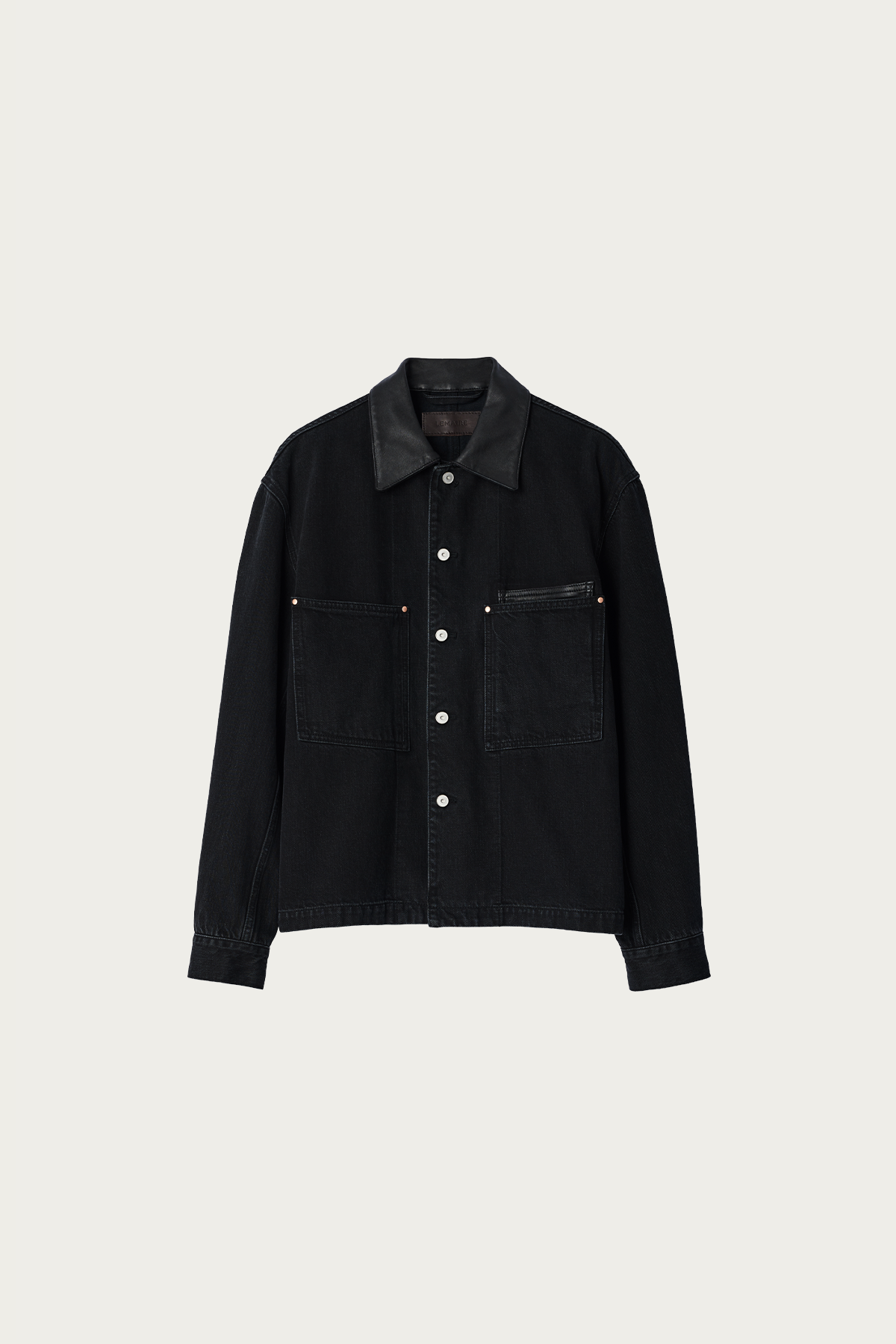 Lemaire - Workwear Overshirt with Leather Collar - Black - Canoe Club