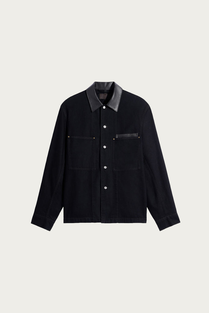 Lemaire Workwear Overshirt w/ Leather Collar | Black | Canoe Club