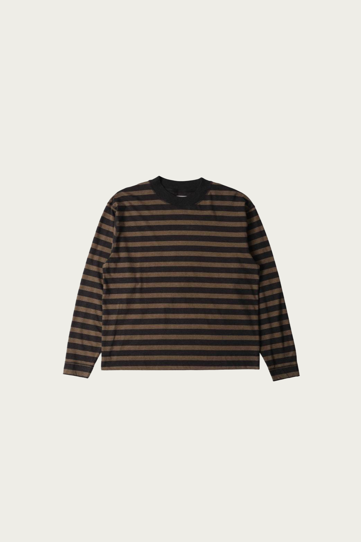 Margaret Howell - MHL Crew Neck Matelot - Off Black/Bark Light Cotton Melange Stripe - Canoe Club