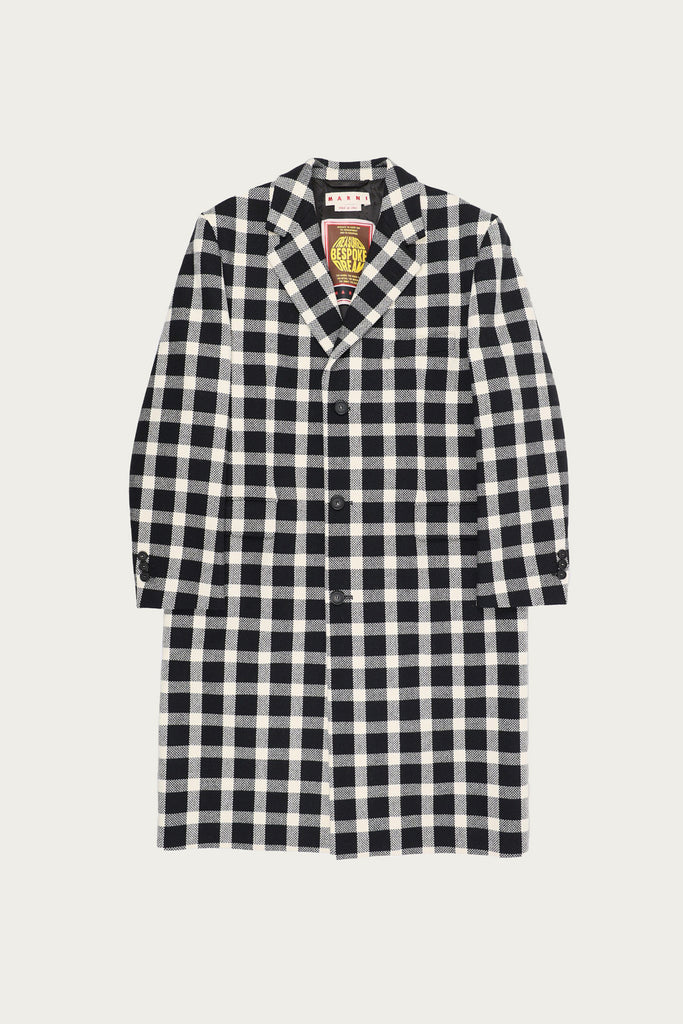 Marni - Black Checked Wool Coat - Black/White - Canoe Club