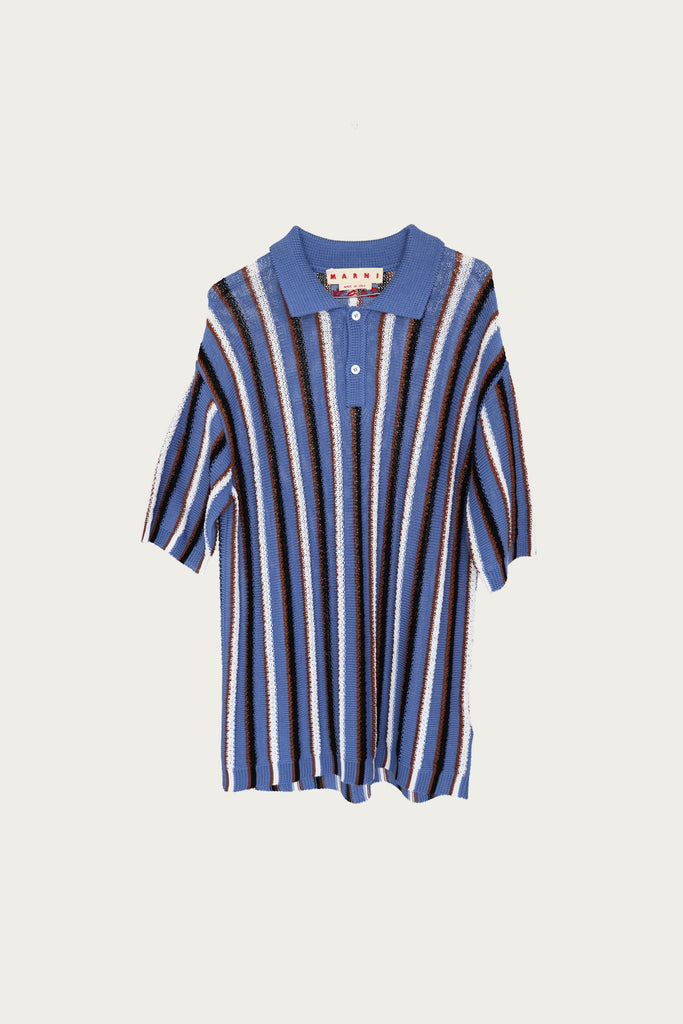 Marni - Cotton Cable Striped Crochet Polo - Opal - Canoe Club