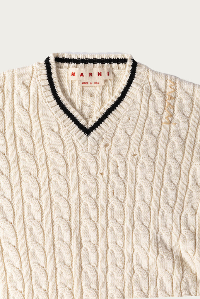 Marni - Disheveled Cotton 5G V Neck Sweater - Natural White - Canoe Club