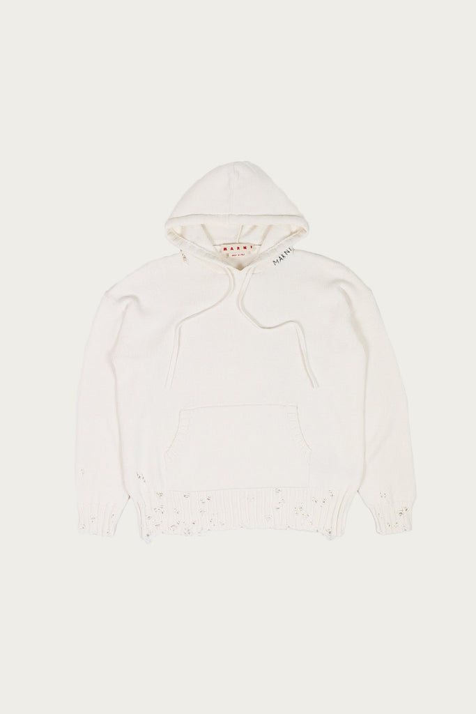 Marni - Dishevelled Cotton 5 Gauge Hoodie - Lily White - Canoe Club