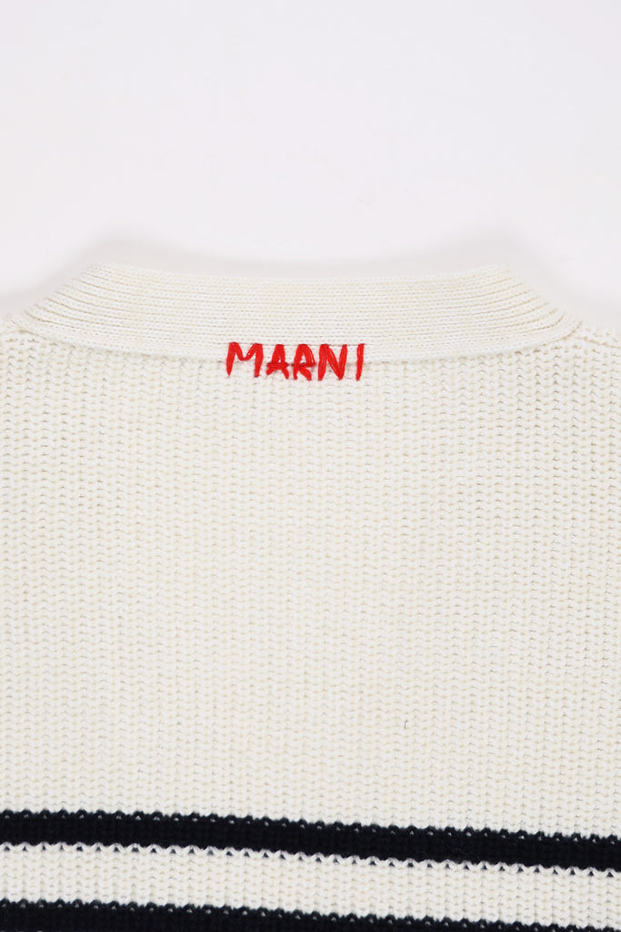 Marni - Distressed Knit Cardigan - Navy/Cream - Canoe Club
