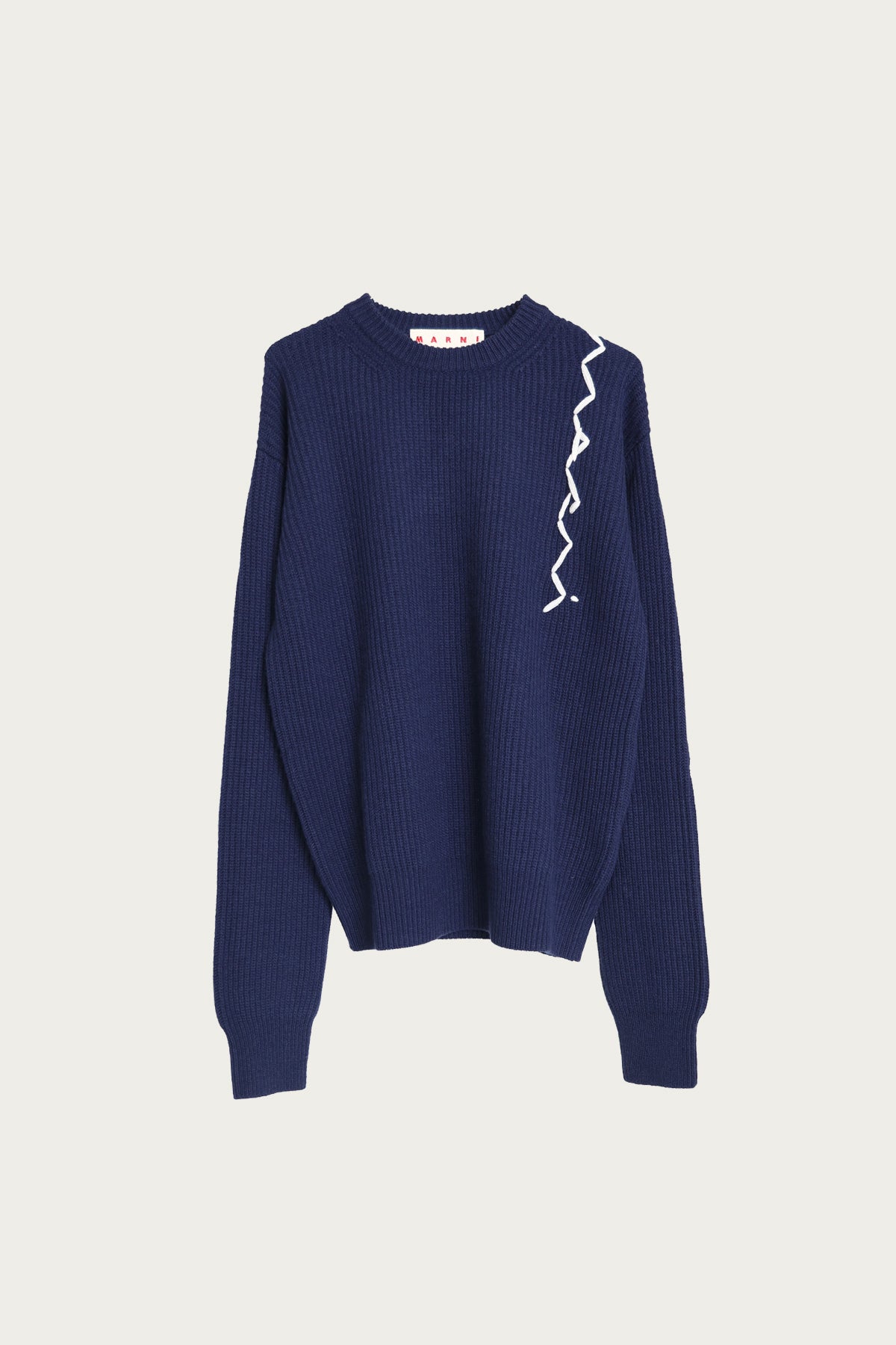 Marni - Embroidered Logo Roundneck Sweater - Light Navy - Canoe Club