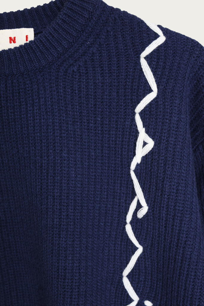 Marni - Embroidered Logo Roundneck Sweater - Light Navy - Canoe Club