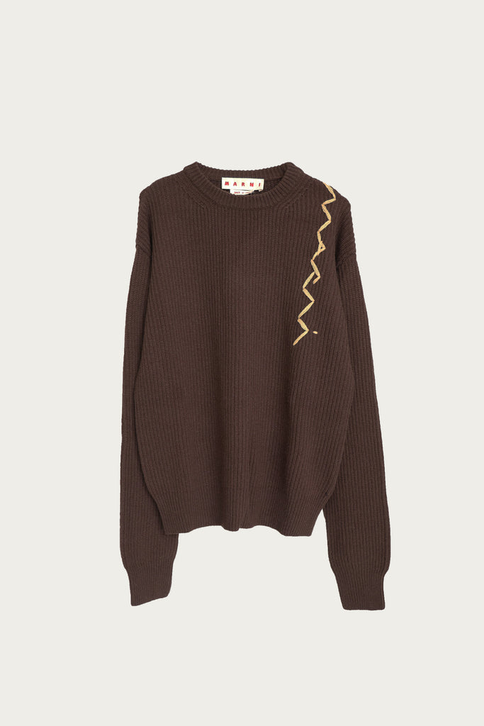 Marni - Embroidered Logo Roundneck Sweater - Moca - Canoe Club