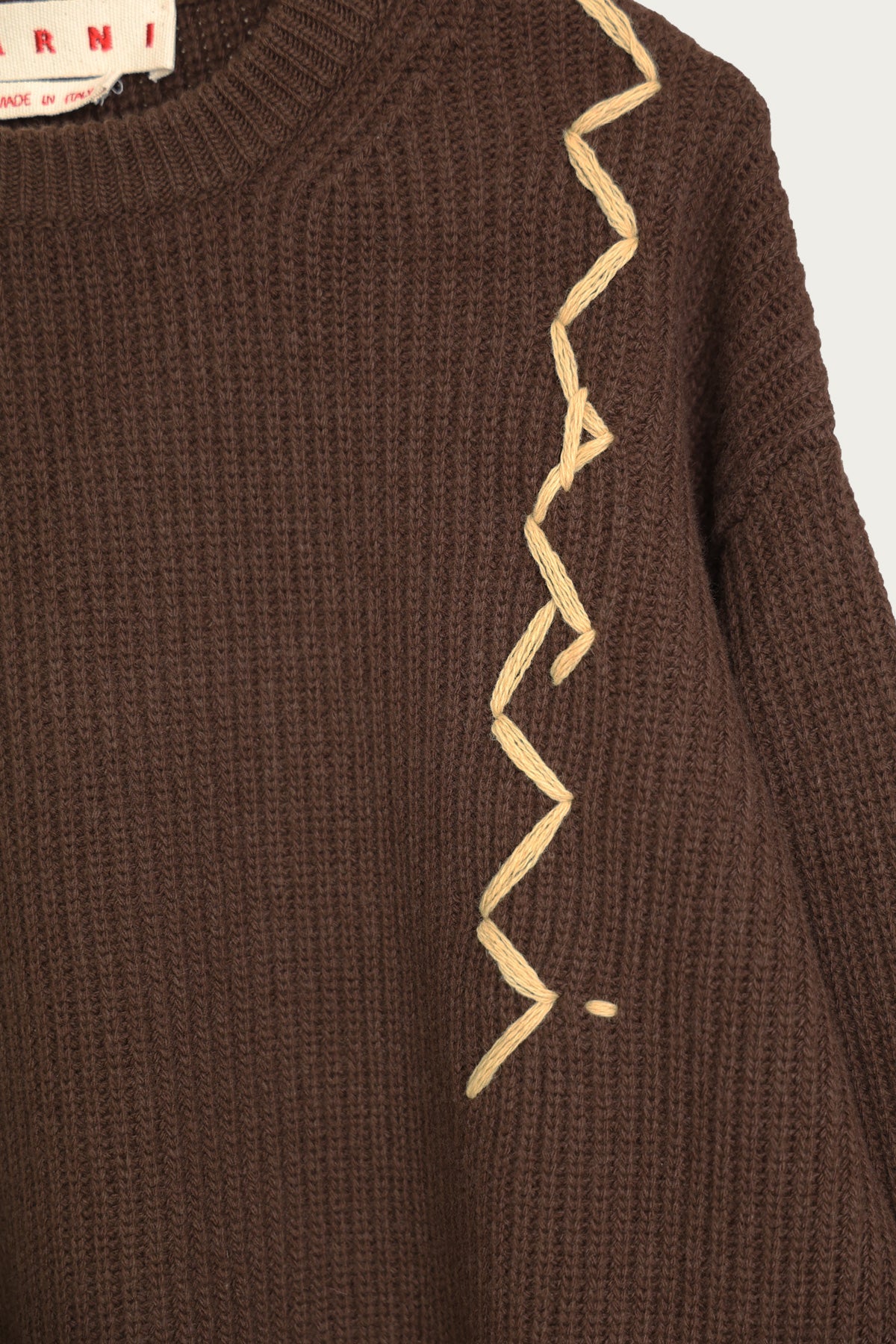 Marni - Embroidered Logo Roundneck Sweater - Moca - Canoe Club