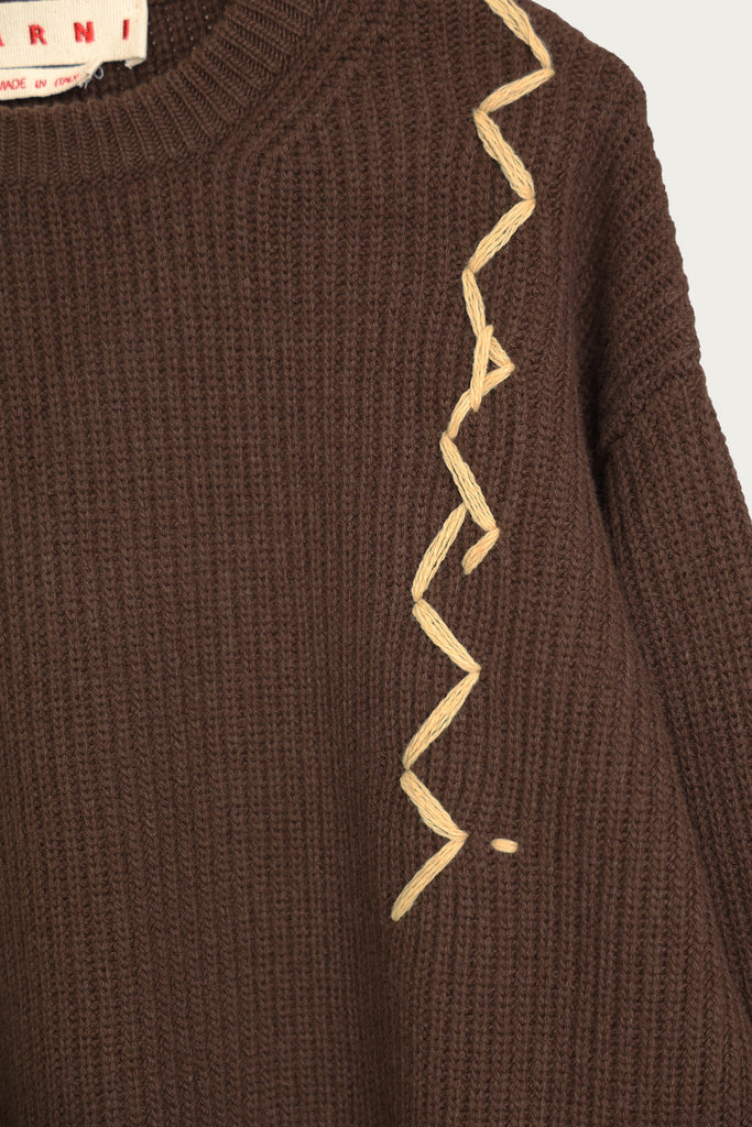 Marni - Embroidered Logo Roundneck Sweater - Moca - Canoe Club