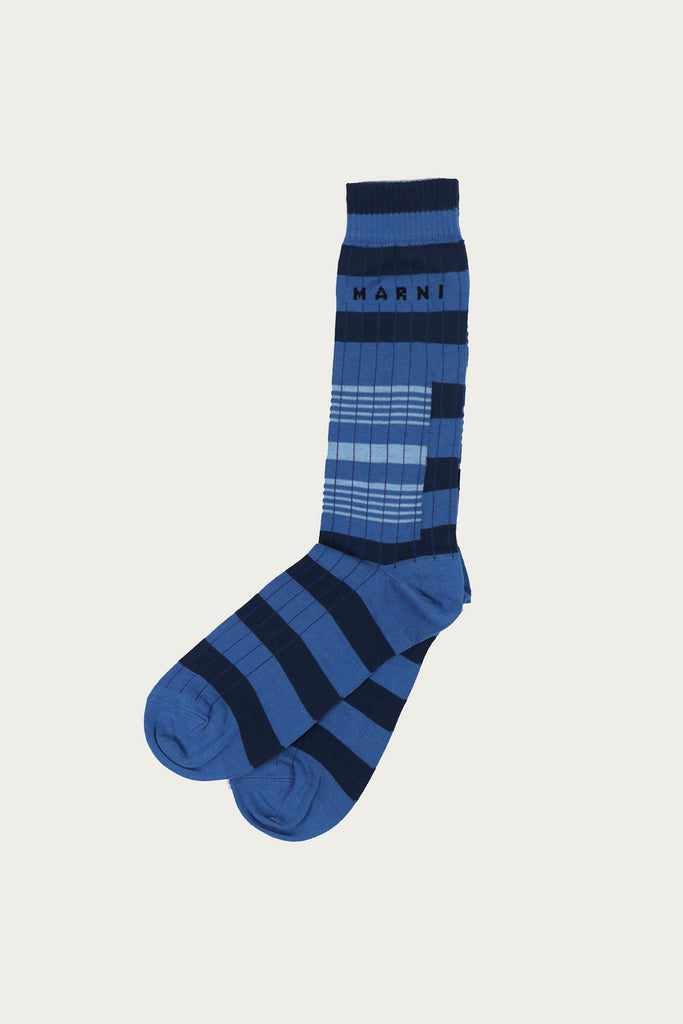 Marni - Faded Cotton Striped Socks - Azure - Canoe Club