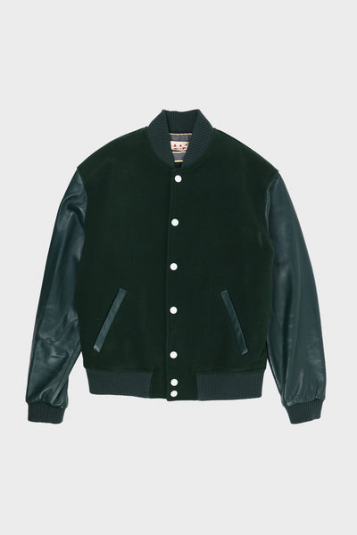 ジャケット・アウター MARNI Green & Black Jacquard Jacket Marni Green Wool Felt Bomber w/ Leather Sleeves | Spherical Green