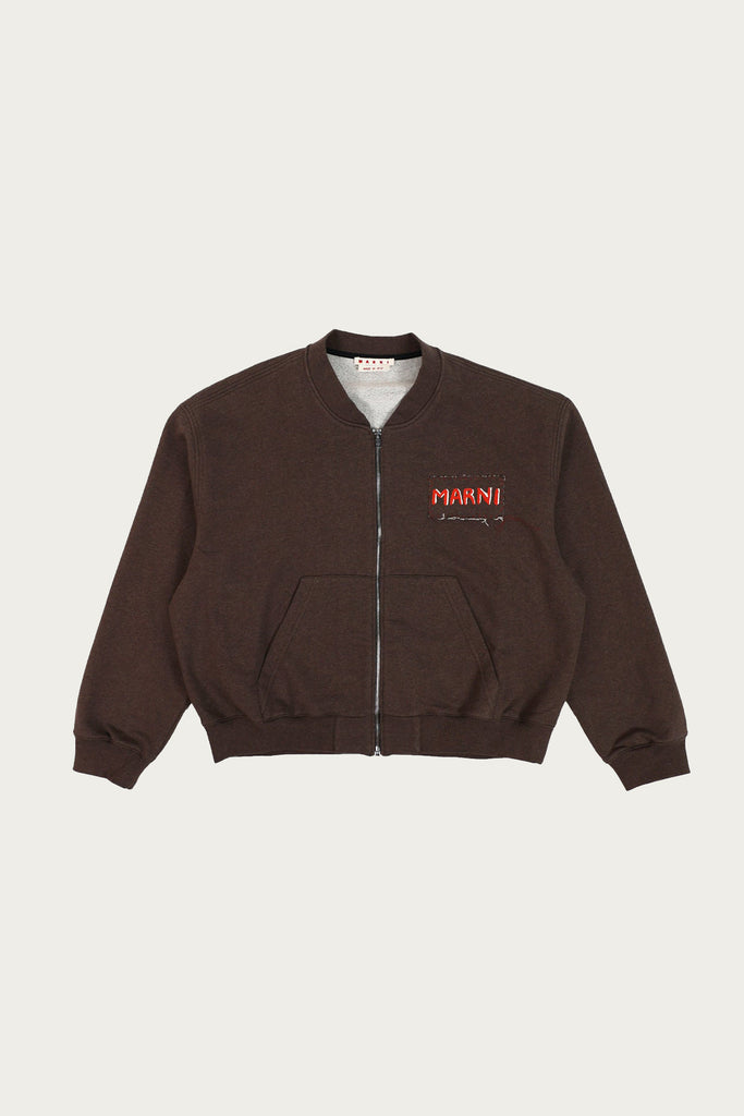 Marni - Jersey Melange Zipped Cardigan - Coffee Brown - Canoe Club