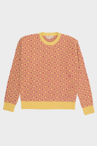 Marni Shetland Wool Roundneck Sweater | Pink/Yellow | Canoe Club