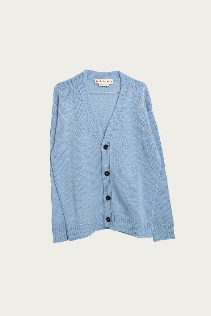 Marni - Soft Shetland Cardigan w/ Embroidery - Leaden Blue - Canoe Club