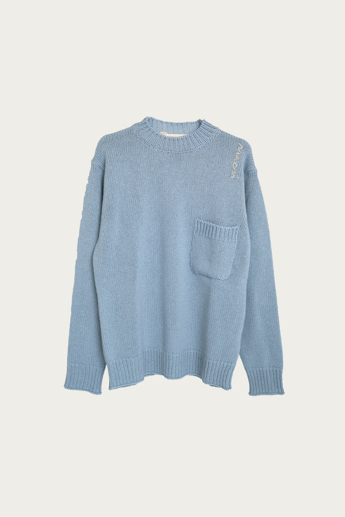 Marni - Soft Shetland Sweater w/ Embroidery - Leaden Blue - Canoe Club