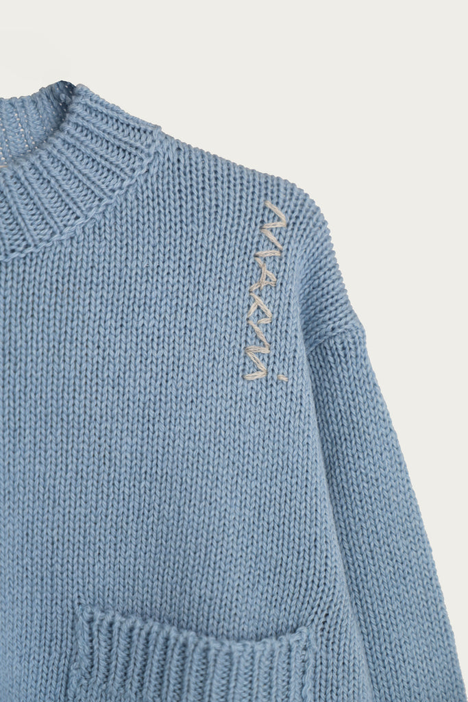 Marni - Soft Shetland Sweater w/ Embroidery - Leaden Blue - Canoe Club