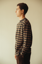 Margaret Howell - MHL Crew Neck Matelot - Off Black/Bark Light Cotton Melange Stripe - Canoe Club