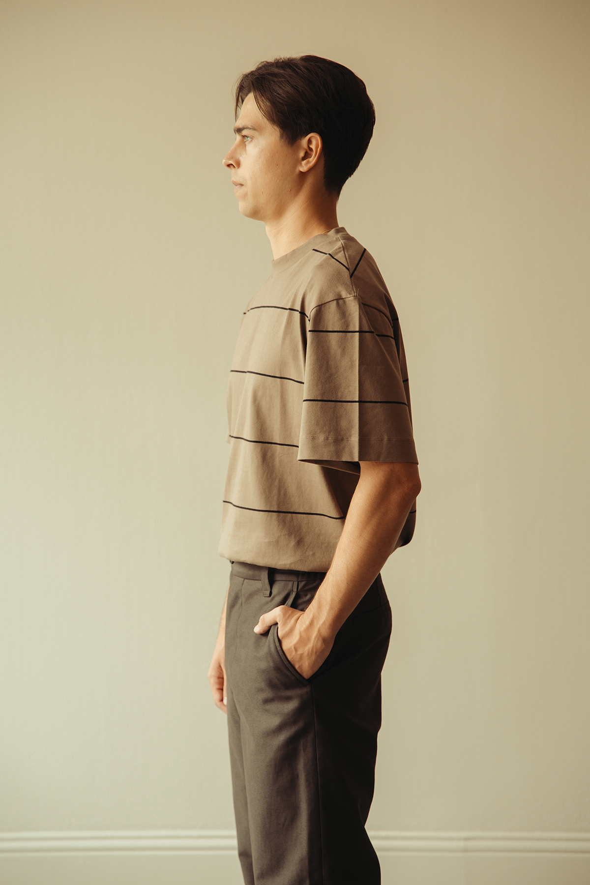 Margaret Howell - Short Sleeve T-Shirt - Mink/Black Cotton Jersey - Canoe Club