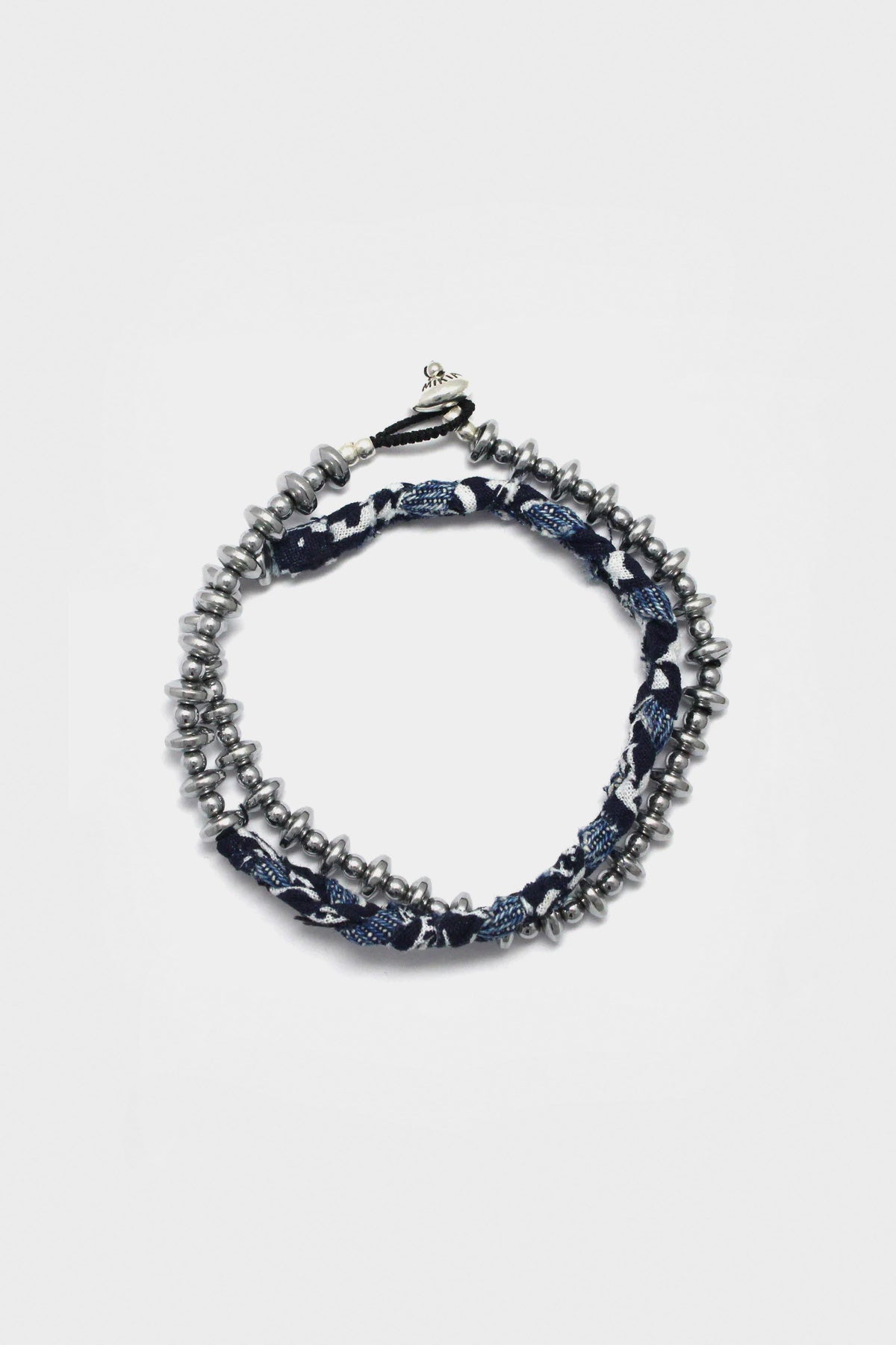 Mikia - Vintage Denim/Bandana Hematite Double Wrap Bracelet - Silver - Canoe Club