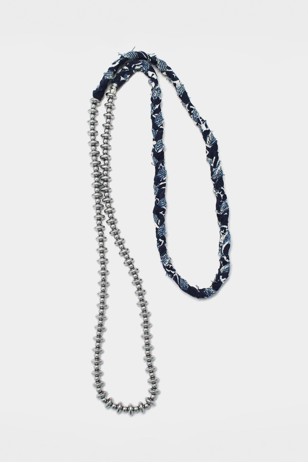 Mikia - Vintage Denim/Bandana Hematite Necklace - Silver - Canoe Club