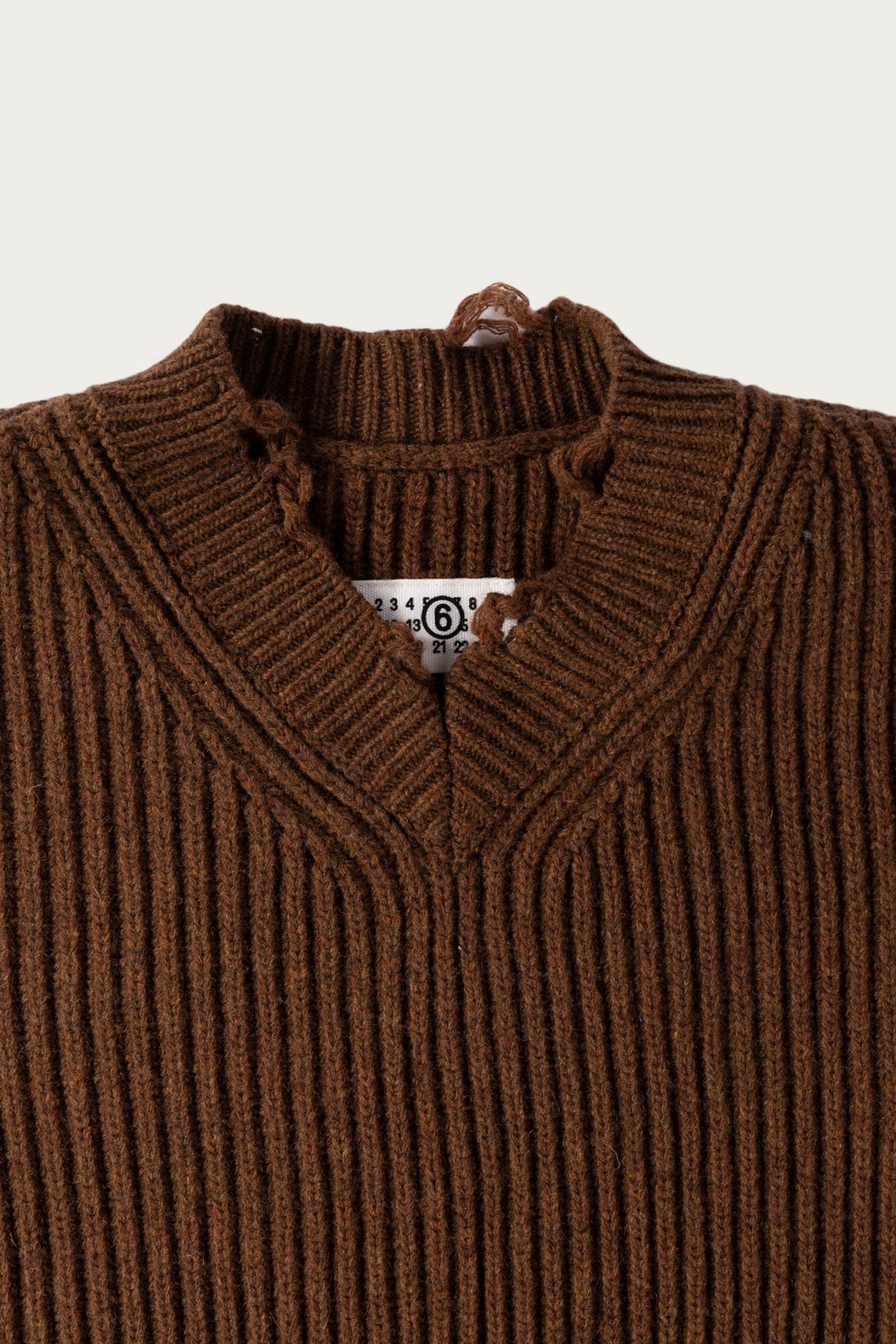 MM6 Maison Margiela - Distressed V-Neck Sweater - Brown - Canoe Club