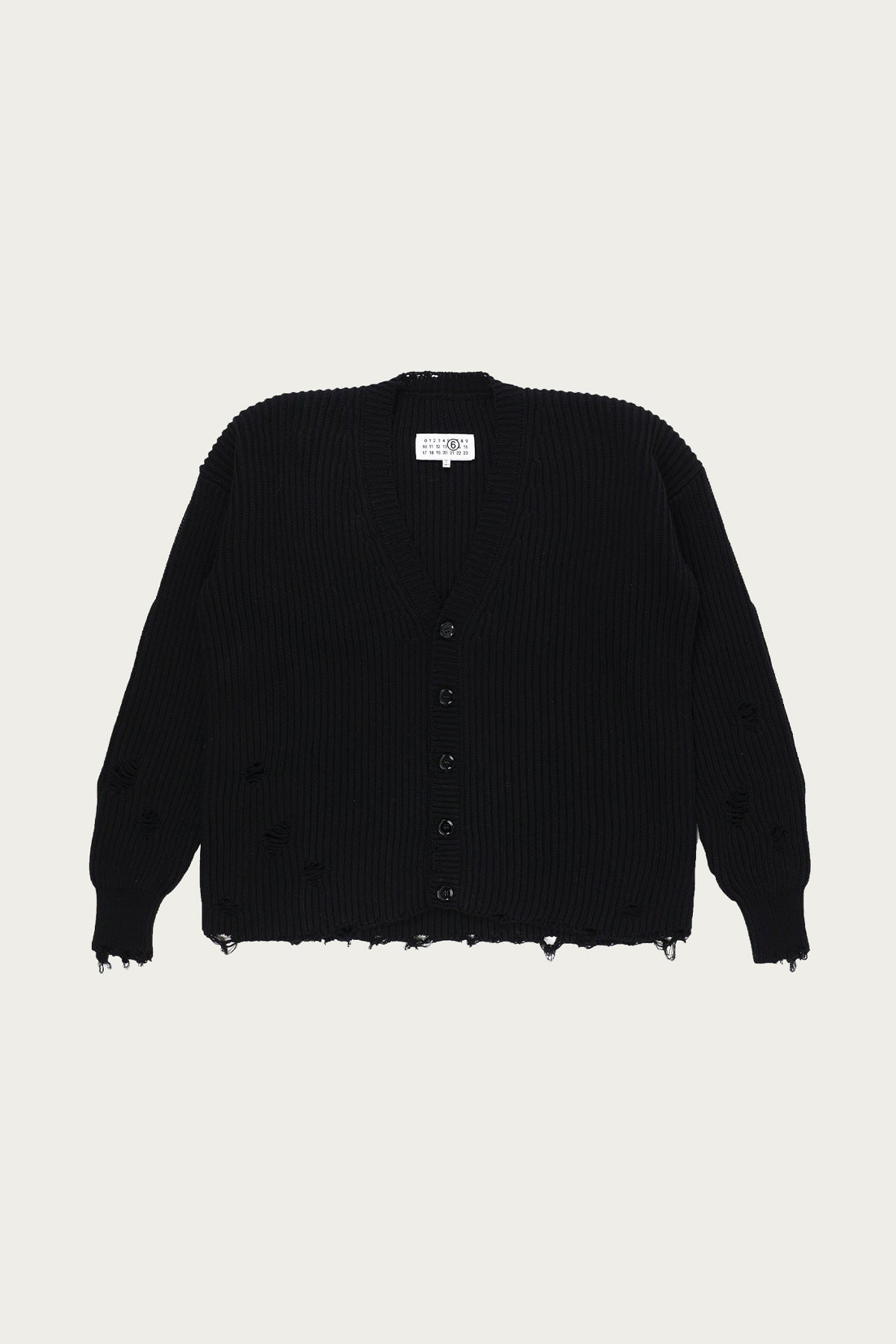 MM6 Maison Margiela - Knit Distressed V-Neck Cardigan - Black - Canoe Club