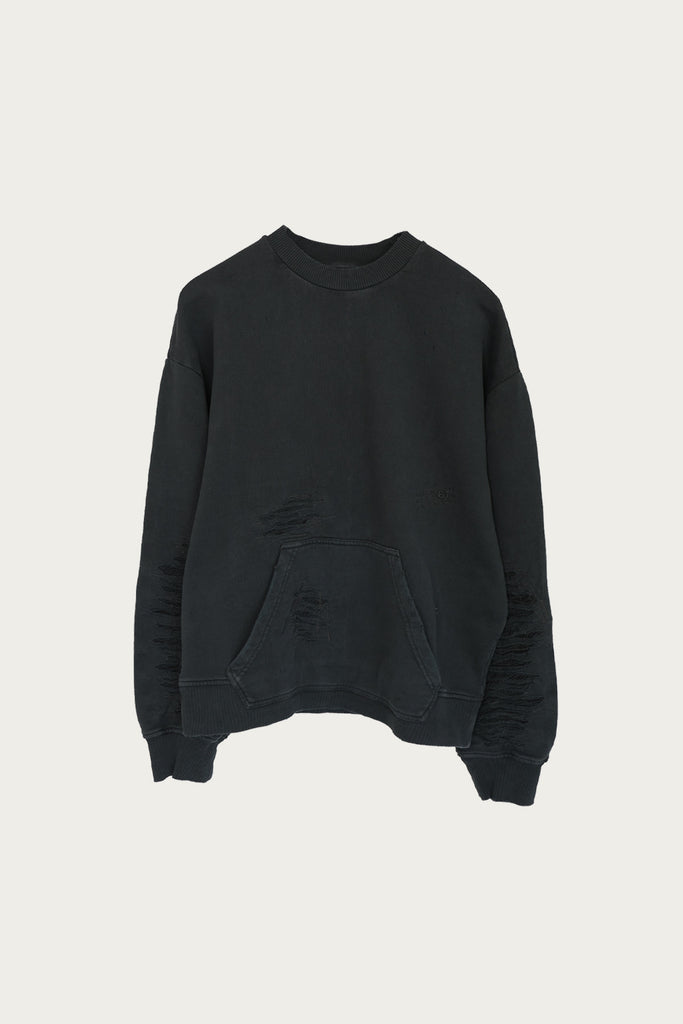 MM6 Maison Margiela - Distressed Numbers Crewneck - Dark Gray - Canoe Club