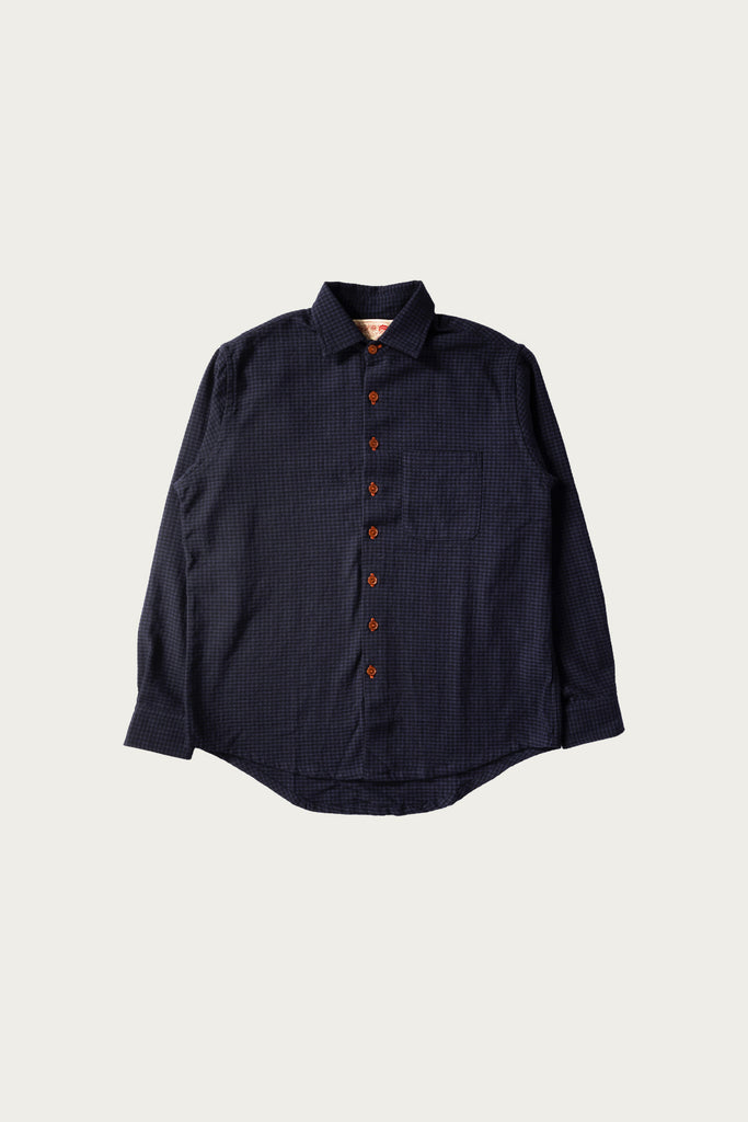 Monostereo - Wooly Gingham One Pocket Shirt - Navy - Canoe Club