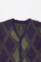 Needles - Argyle Mohair Cardigan - Purple - Canoe Club