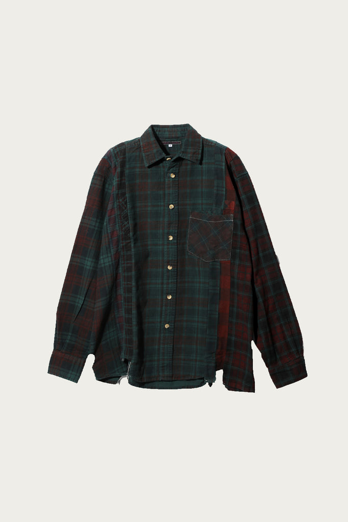 Needles - Flannel Shirt/Overdyed 7 Cut Shirt - Green - Canoe Club